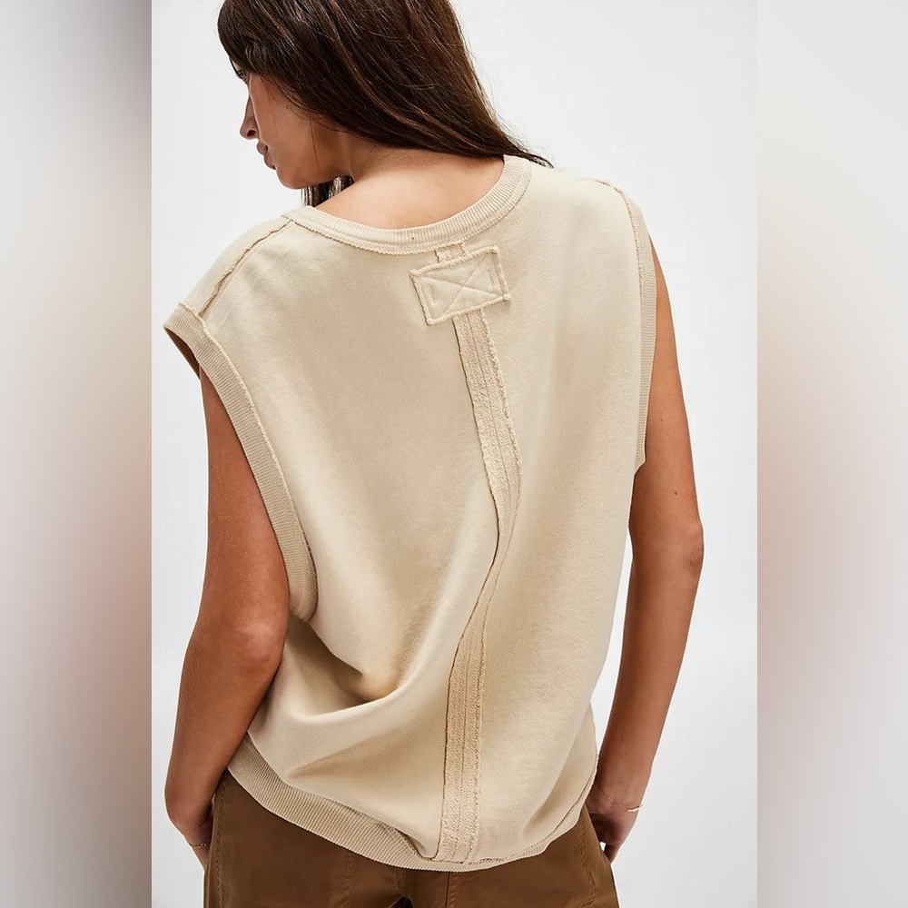 Free People Sleeveless Boxy Tank in Beige Cream